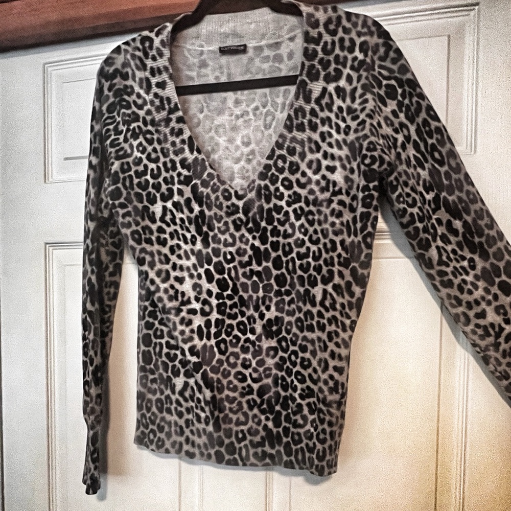 Express Leopard Print Pullover, V-Neck Sweater - image 3